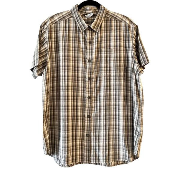 Columbia Sportswear Mens Button Up Short Sleeve Shirt Beige Plaid Large - Picture 1 of 7
